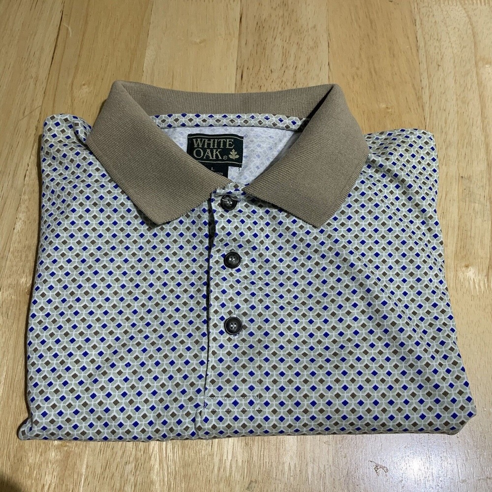 White-OAk MenPolo Shirt Blue/Brown Ridge Large Cotton Knit Easy To Wear Pullover